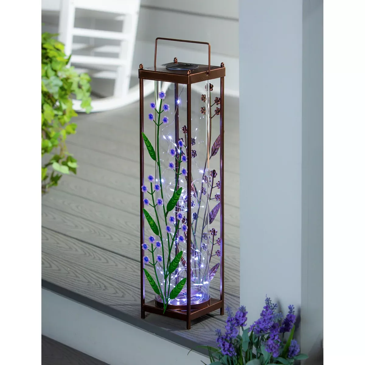 22.5"H Solar Statement Lantern, Purple Wildflowers