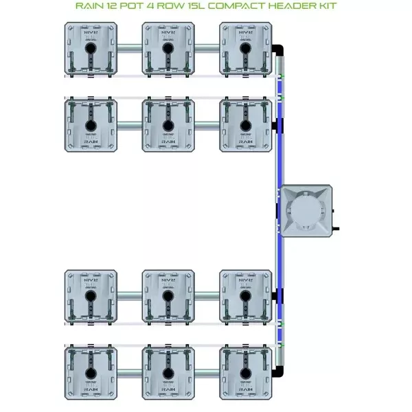 Alien Hydroponics RAIN System - 12 Pot 4 Row Kit