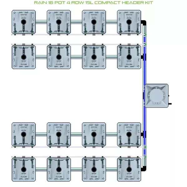 Alien Hydroponics RAIN System - 16 Pot 4 Row Kit