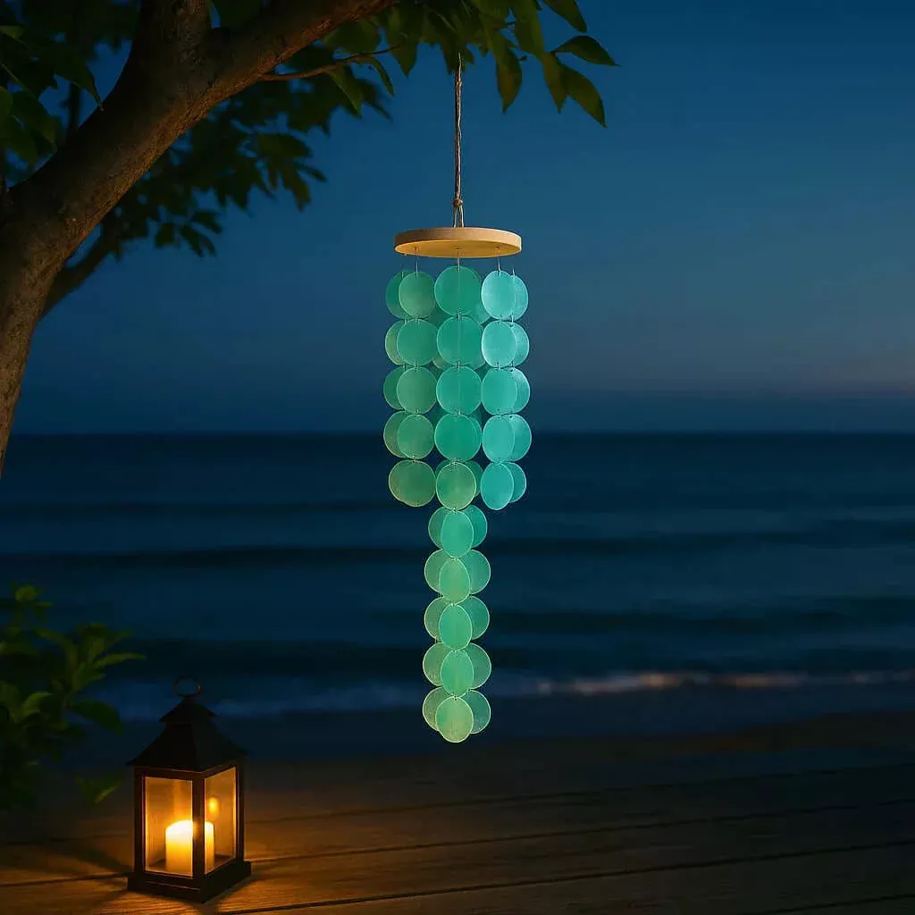 Blue capiz shell wind chimes for outside Home decor Handcrafted