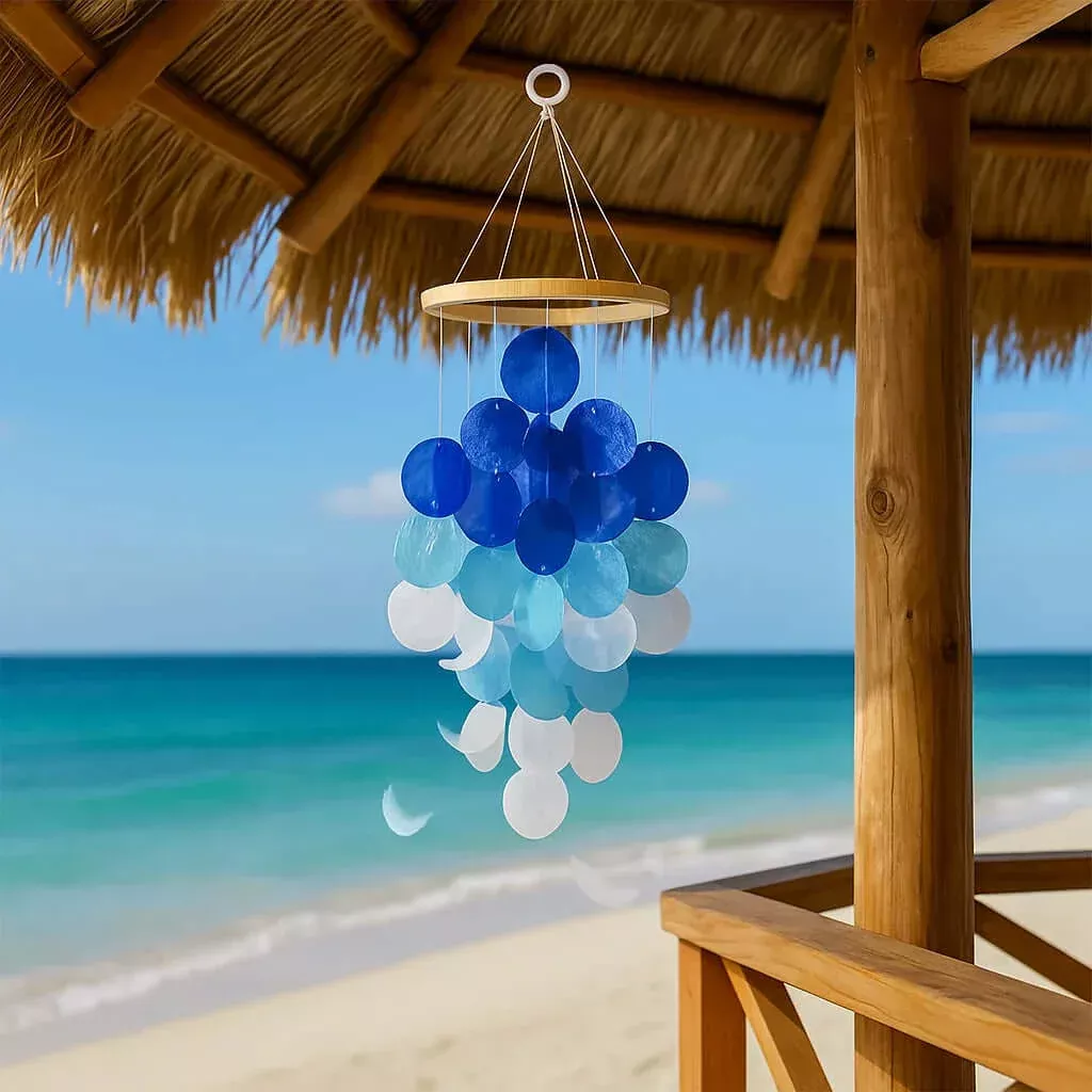 Blue shell wind chimes for outside Home decor Handcrafted