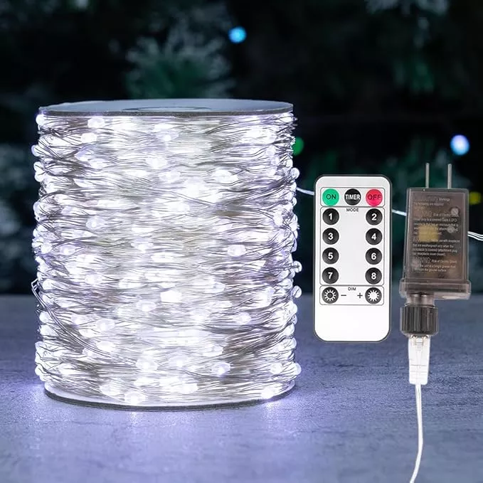 Fairy Lights Plug in,200FT 600 LEDs Waterproof String Lights,LED Lights Stirp with Remote 8 Modes for Indoor Outdoor Christmas Wedding Birthday Patio Garden Decoration,Cool White