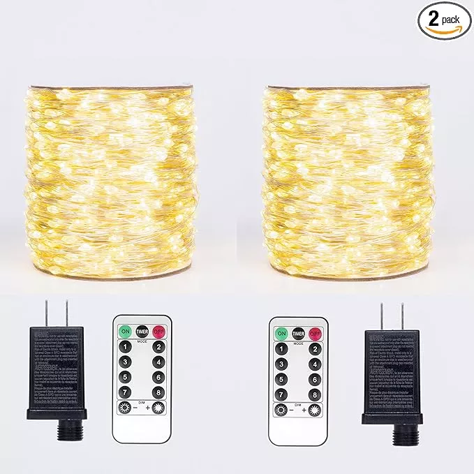Fairy Lights Plug in,2Pack 100FT 300 LEDs Waterproof Led String Lights,Twinkle Light with 8 Modes Remote for Outdoor Indoor Christmas Wedding Birthday Garden Party Decorations,Warm White
