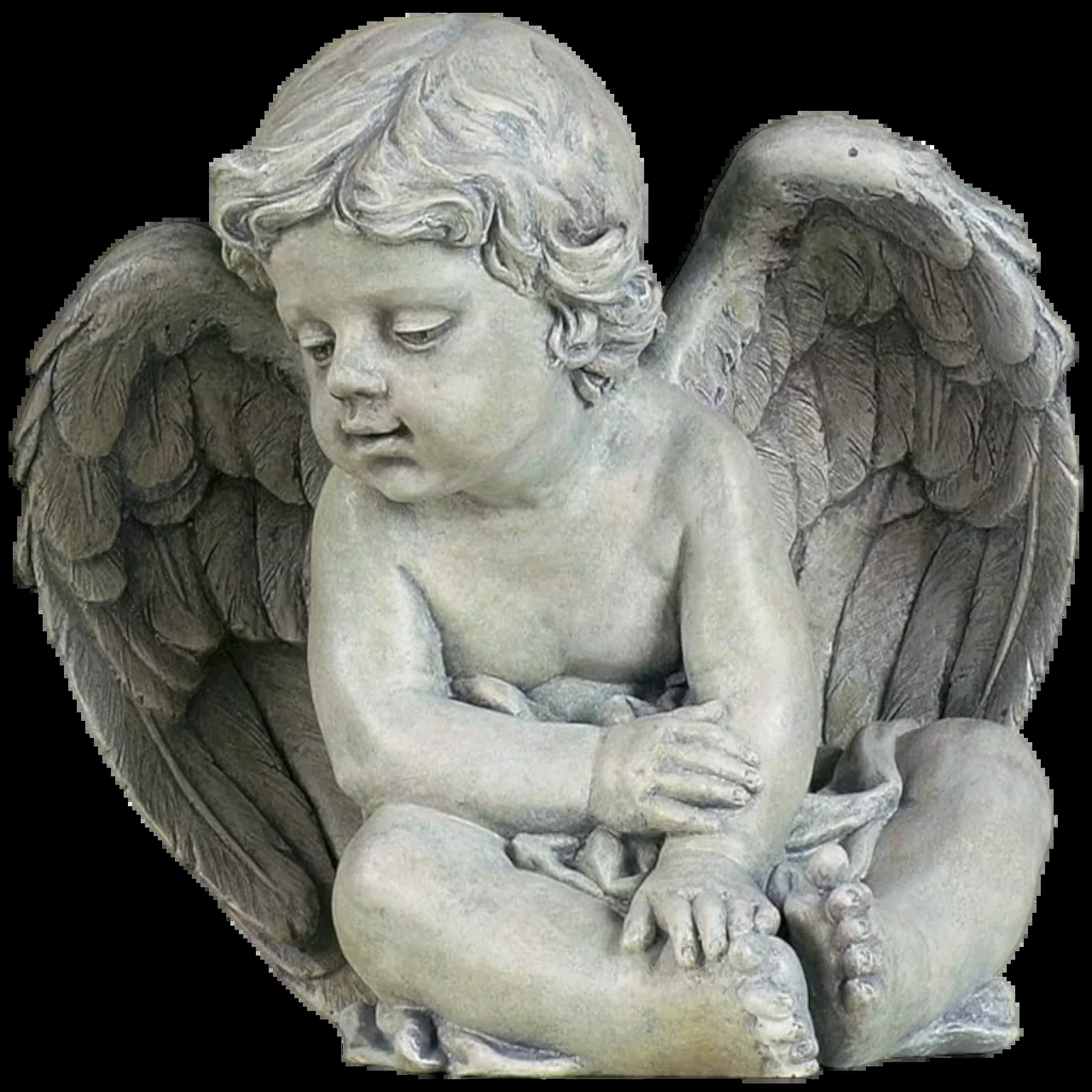 Sitting Cherub - 9.5 inch Garden Statue -