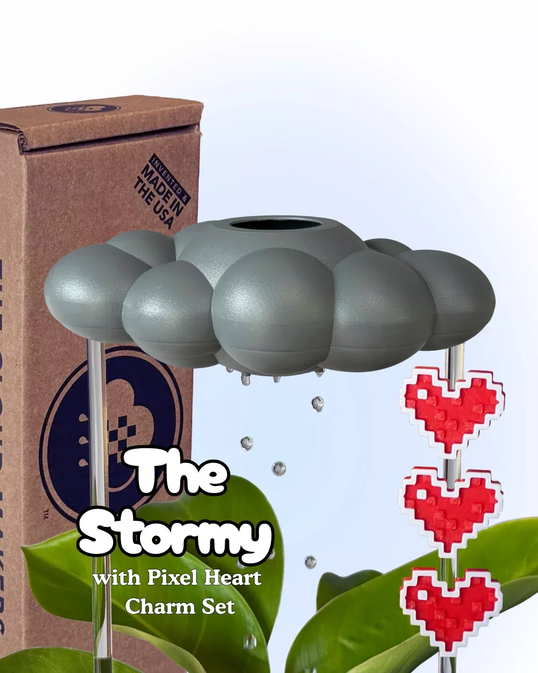 Stormy Dripping Rain Cloud with Pixel Heart Charm Set