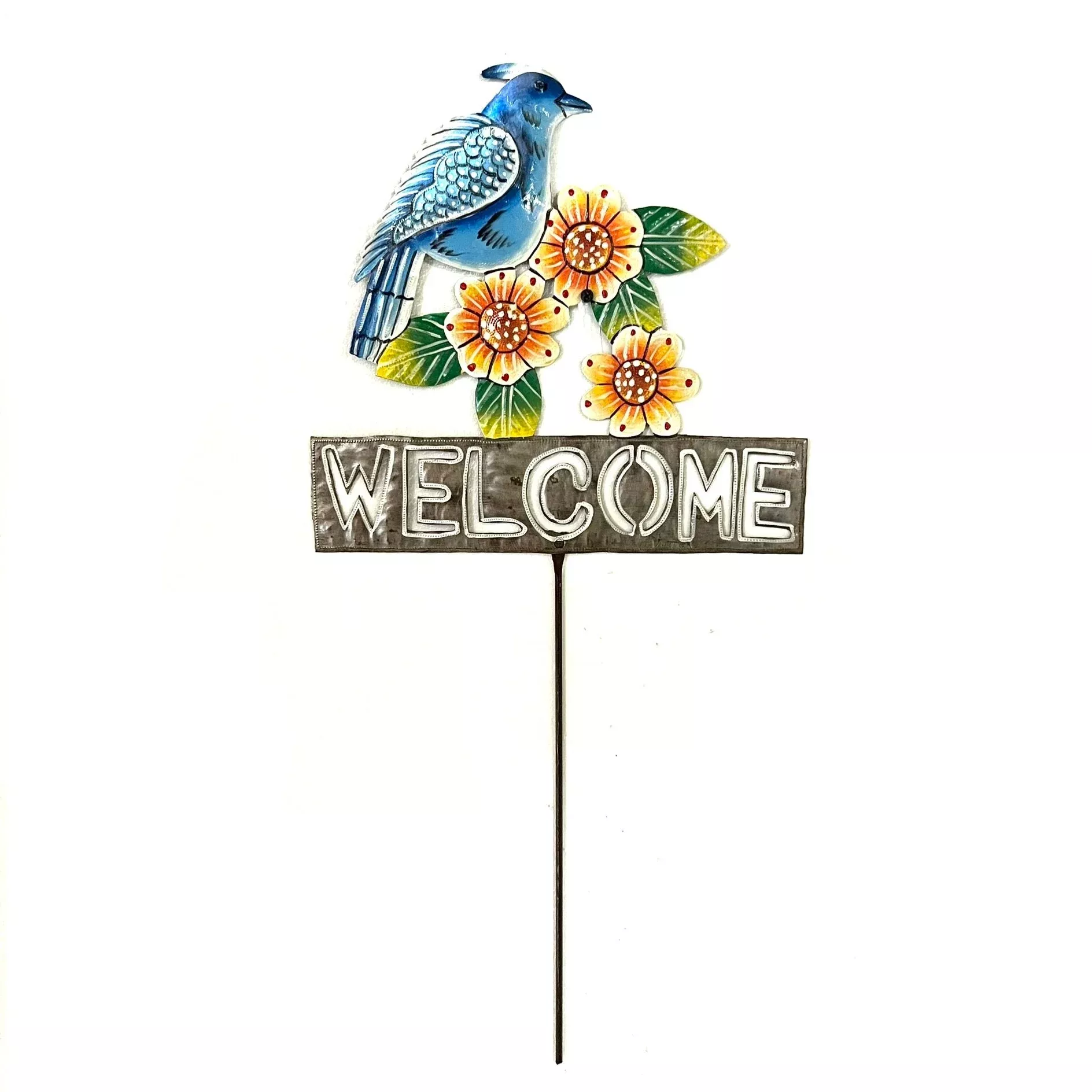 Welcome Blue Bird Garden Stake