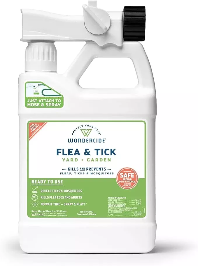 Wondercide - Ready to Use Flea, Tick, and Mosquito Yard Spray with Natural Essential Oils – Mosquito and Insect Killer, Treatment, and Repellent - Plant-Based - Safe Around Pets, Plants, Kids - 32 oz