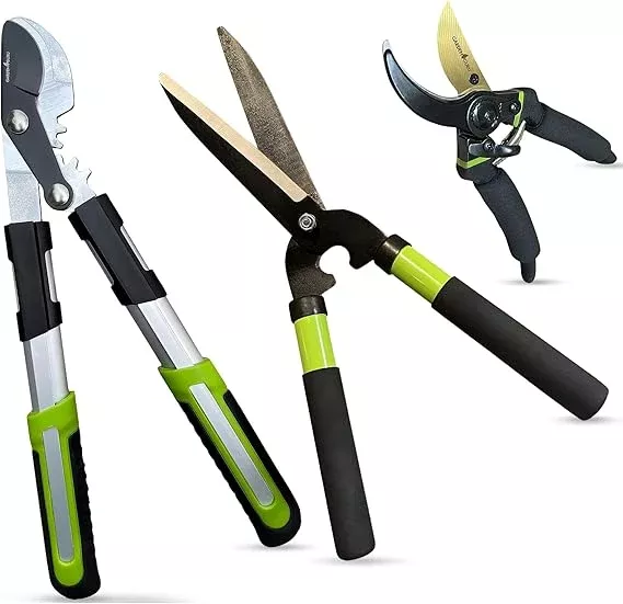 Yard Pruning & Trimming Set - Includes Hedge Shears, Garden Loppers, Pruners
